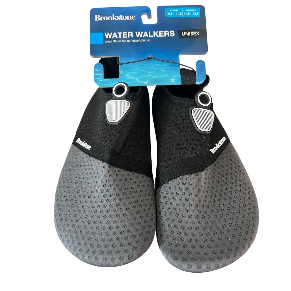 Brookstone Water Walkers Unisex Aqua Shoes Black Grey M 10.5-11.5 W 11.5-12.5